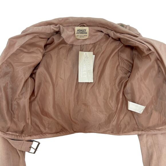 Ashley Outerwear Cropped Moto Jacket Pink Asymmetrical Zip Belt S Faux Suede Y2K - Picture 6 of 13
